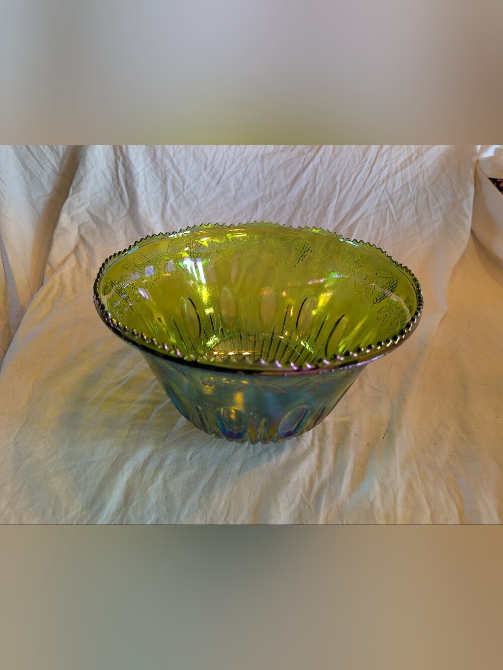 2/50$ Indiana Glass Iridescent green Carnival Glass punch Bowl